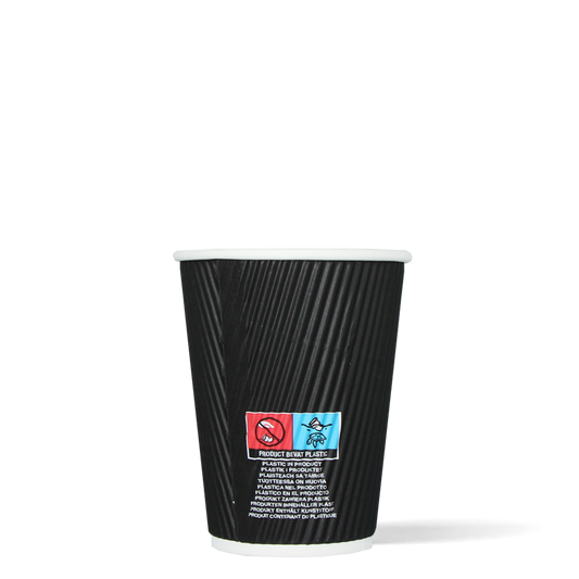 Lattebekers - Ripple Wall - zwart - 360cc/12oz - 500 st/ds