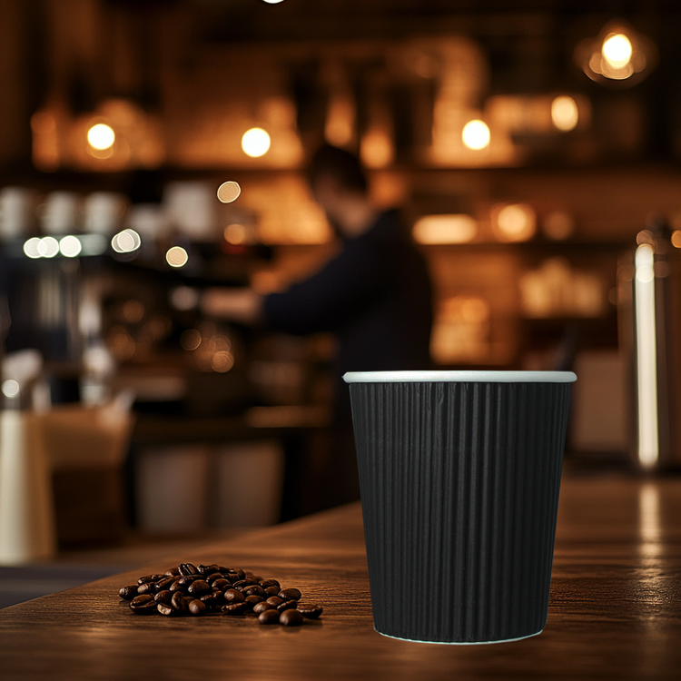 Cappuccinobekers - Ripple Wall - zwart - 230cc/8oz - 500 st/ds