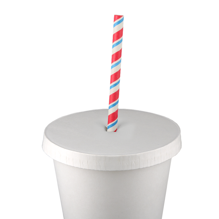 Papieren deksel 90mm - Wit op beker met rietje