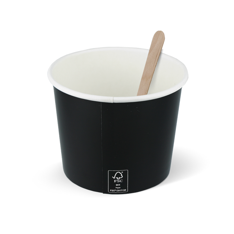 IJsbekers FSC® gecertificeerd karton zwart - 300cc/10oz met ijsstokje