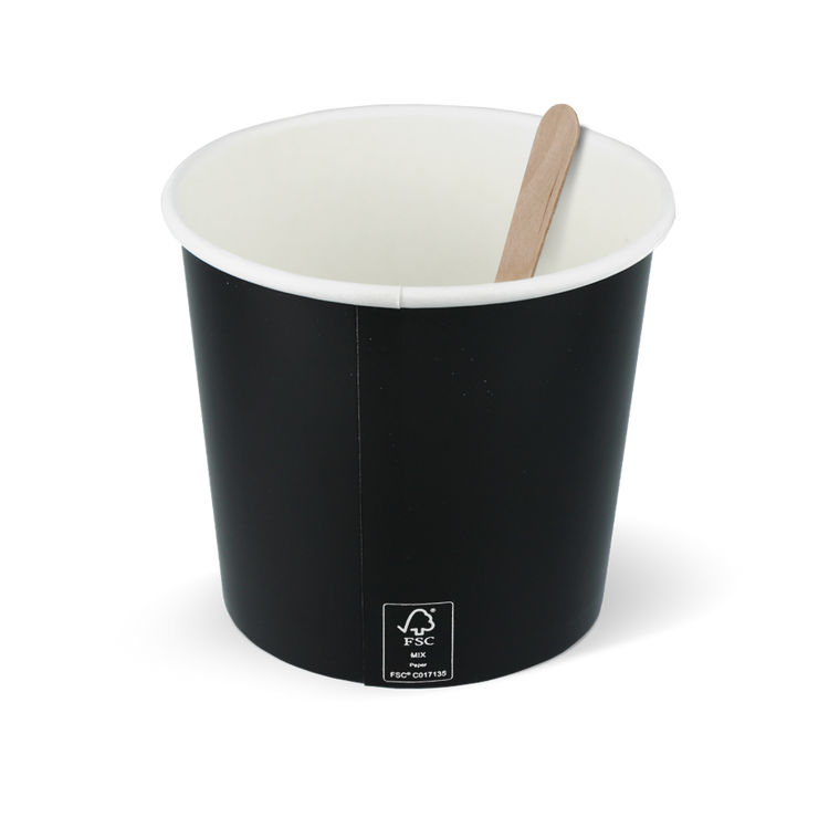 IJsbekers FSC® gecertificeerd karton zwart - 360cc/12oz met ijsstokje
