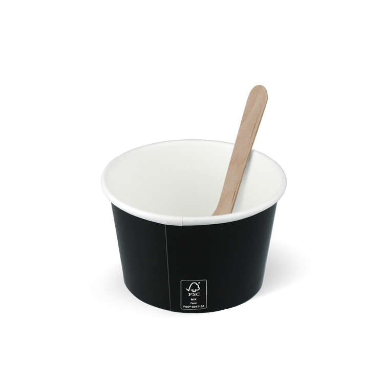 IJsbekers FSC® gecertificeerd karton zwart - 120cc/4oz met ijsstokje