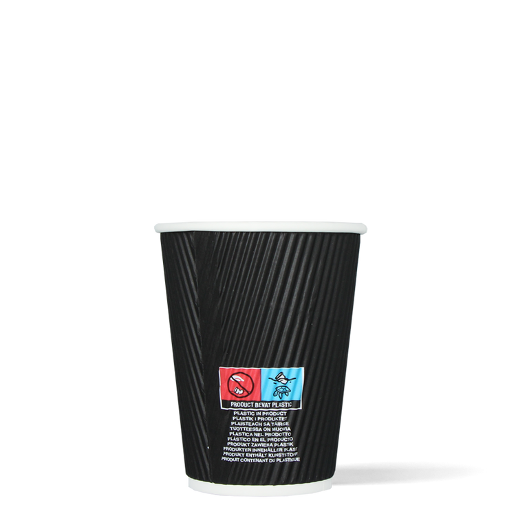 Lattebekers - Ripple Wall - zwart - 360cc/12oz - 500 st/ds
