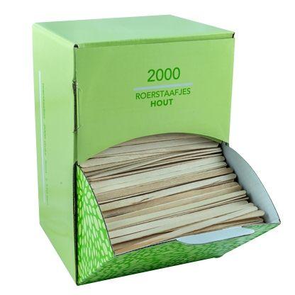 Houten roerstaafjes 14cm in box